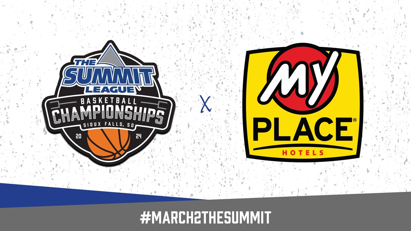 The Summit League Basketball Championships logo combined with the My Place Hotels logo to signify the partnership