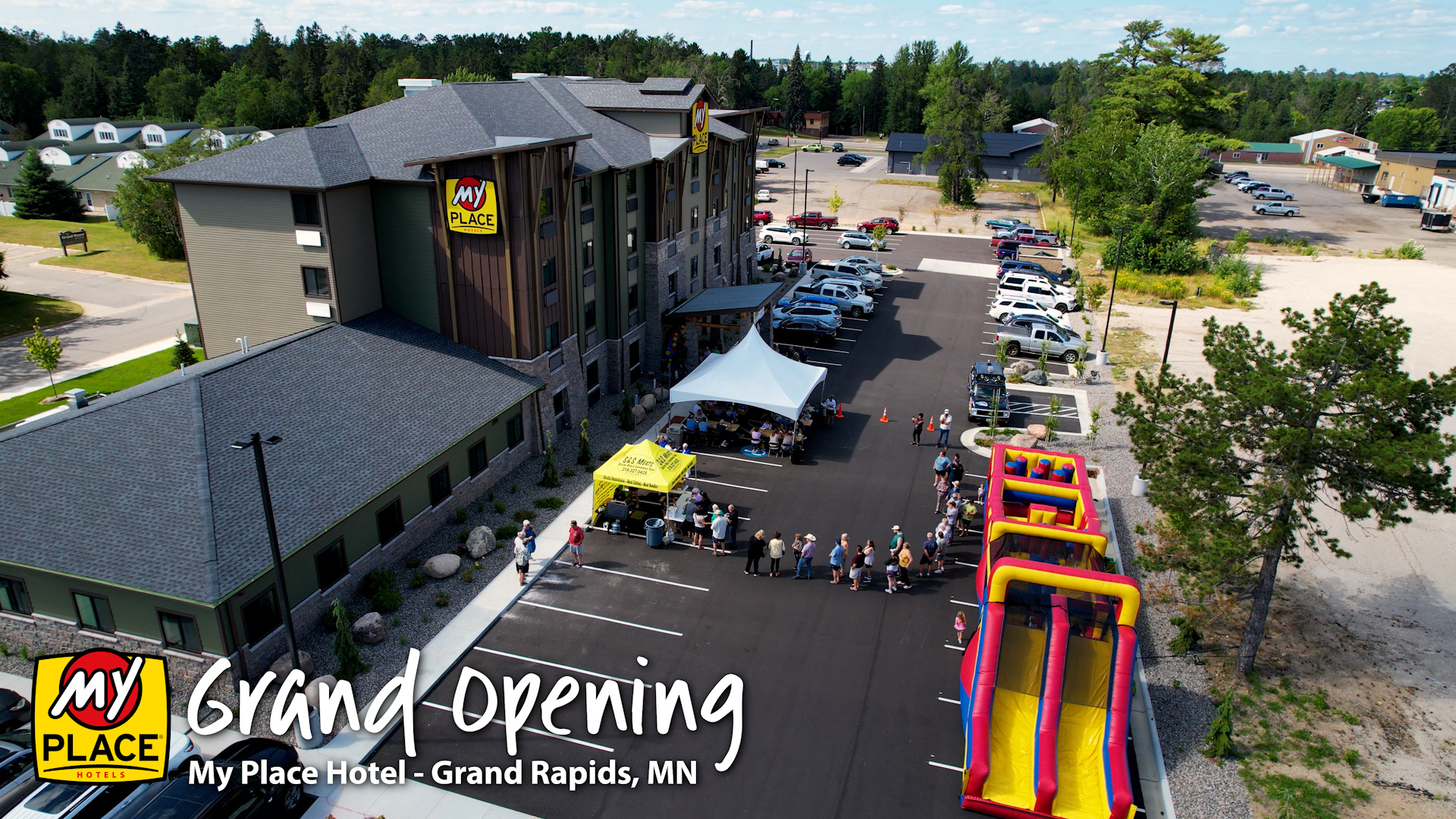 Bird's eye view of a My Place Hotel grand opening celebration