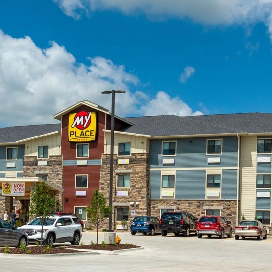 Exterior shot of the My Place hotel in St. Joseph.