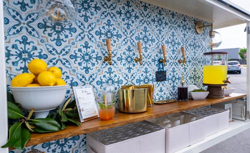 A picture of the beverage cart located outside of the hotel for the grand opening.