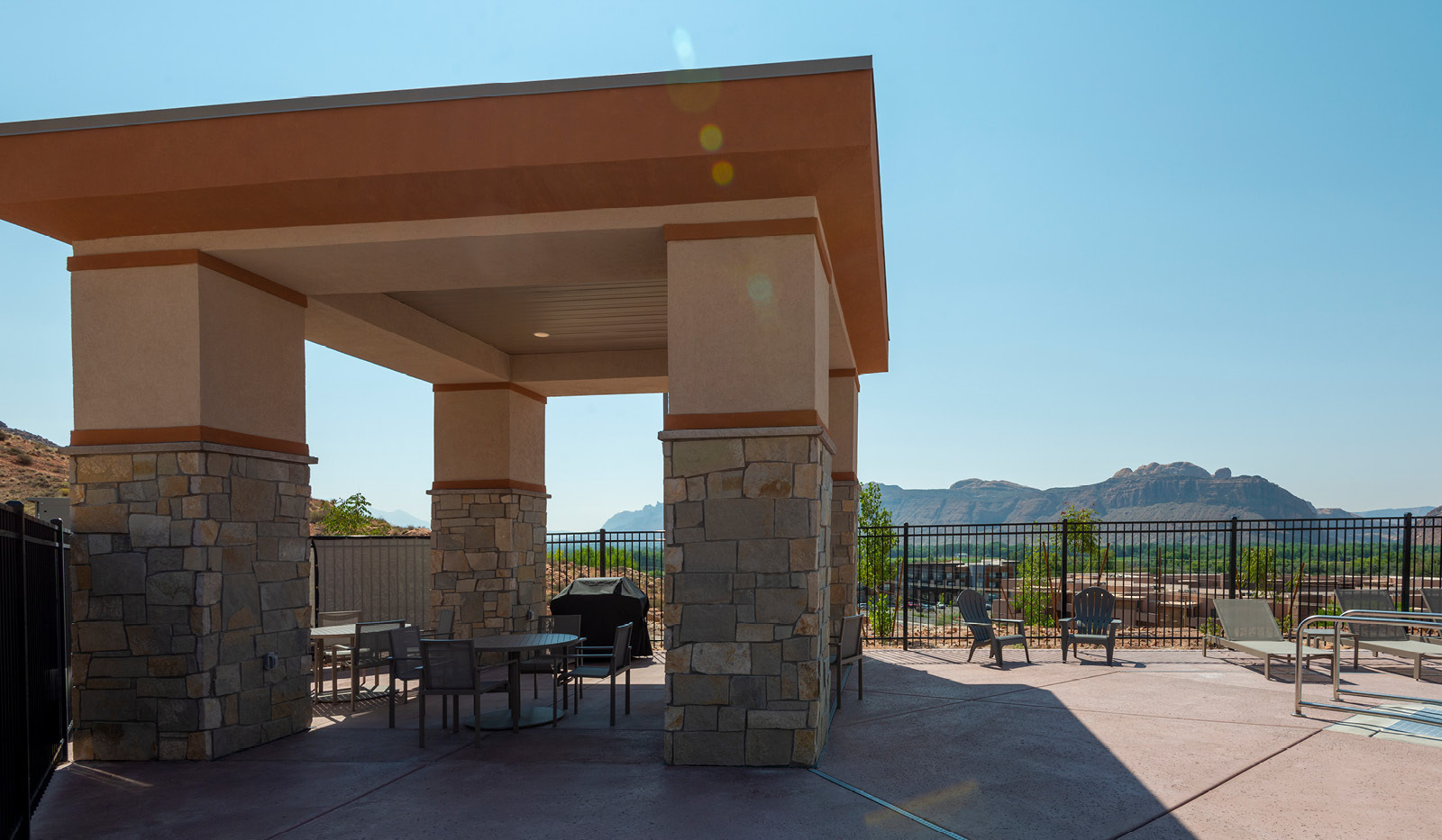 Exterior My Place Hotel-Moab, UT's grilling pavilioin.