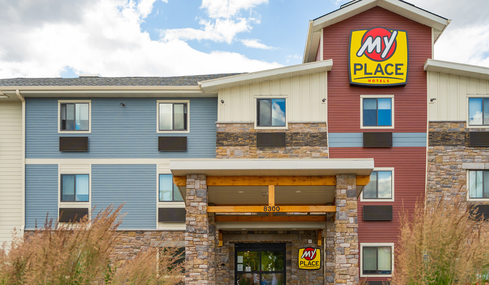 Exterior My Place Hotel-Vancouver, WA showcasing hotel main entrance.