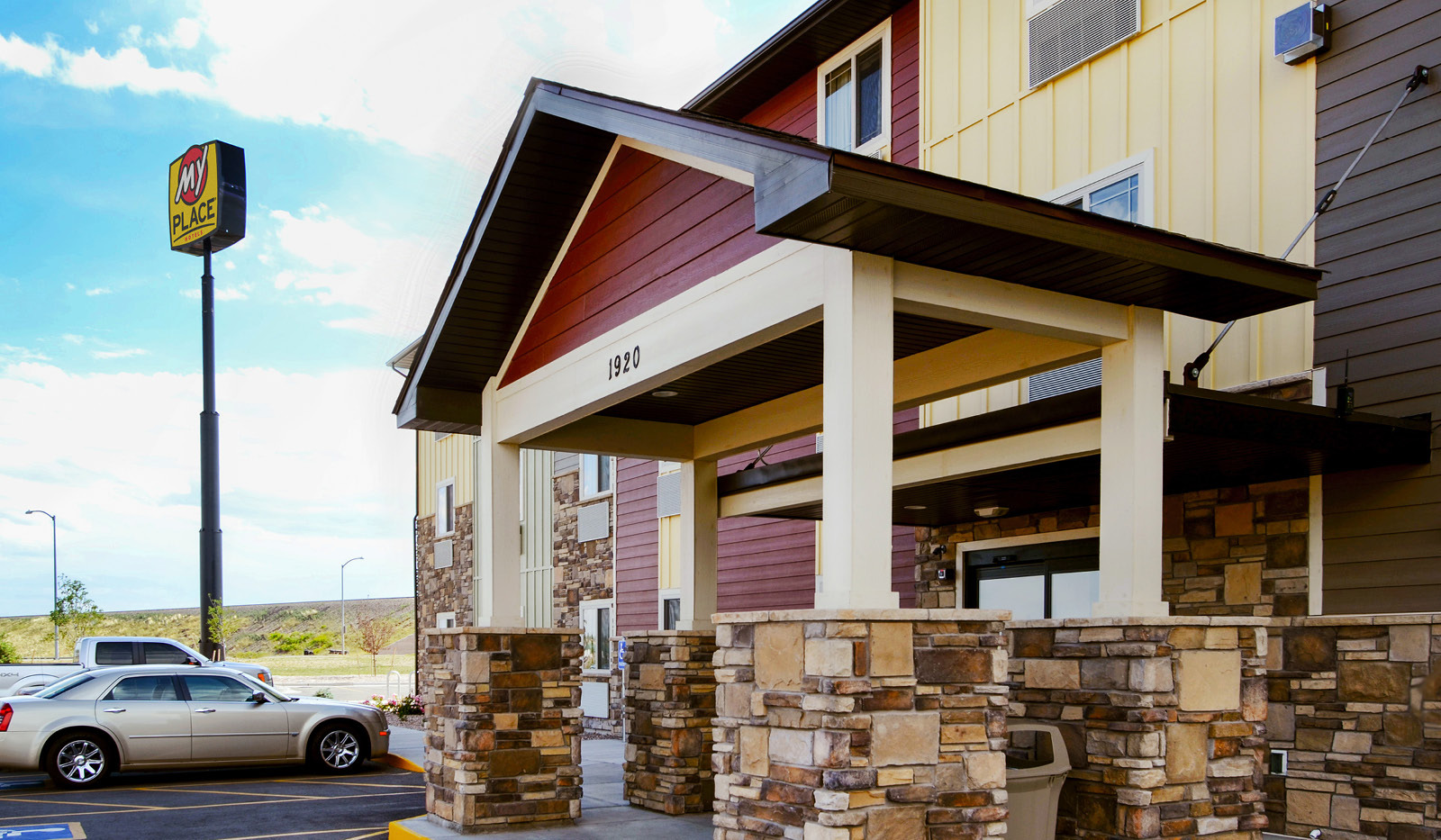 Exterior My Place Hotel-Cheyenne, WY's front entrance.