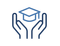 Icon of hands holding a graduation cap.