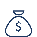 Dark blue outline of money bag with a dollar sign