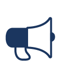 Dark blue outline of a megaphone