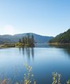 Close lake view with distance mountains