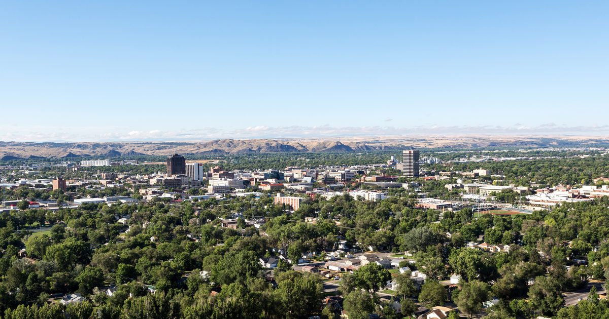 Aerial view of the mountains and city of Billings, MT.