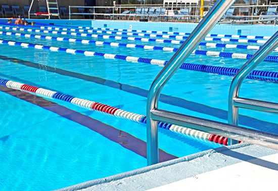 Angled view of an outdoor pool.