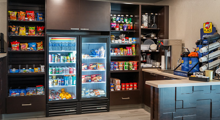My Store stocked with snacks, quick meals, chilled beverages and a self serve coffee station.