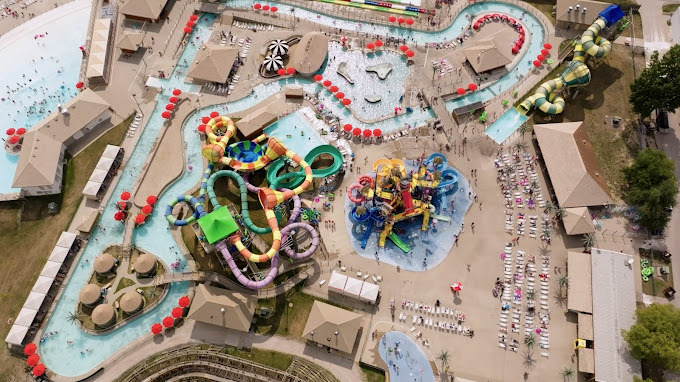 Overhead view of a water park.
