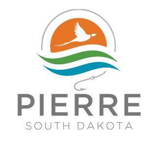 Illustrative logo with a bird flying in front of a sunset over an ocean. Text at the bottom says "Pierre South Dakota"