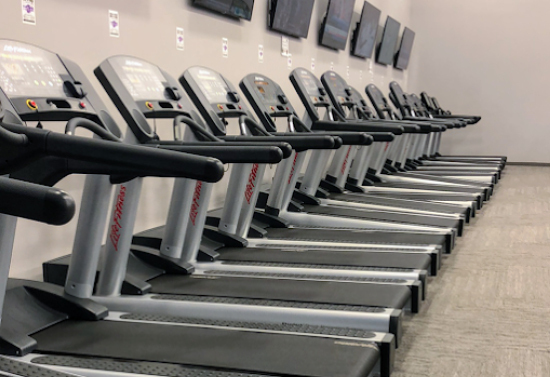 Row of treadmills.