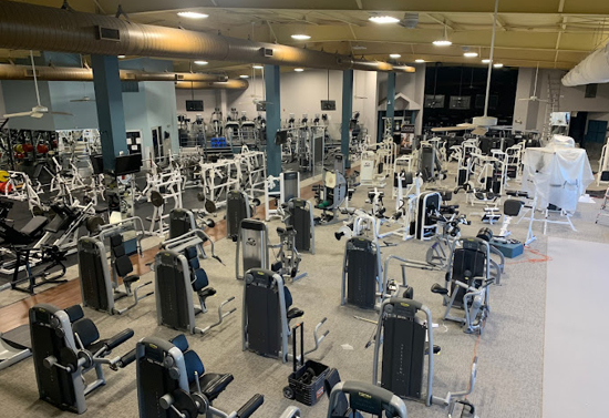 Overhead shot of interior gym equipment.