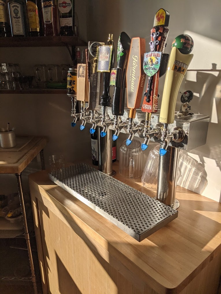 A view of a counter with a selection of taps.