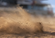 Close-up of a dramatic cloud of dirt and dust rising from a racetrack with the background softly blurred.